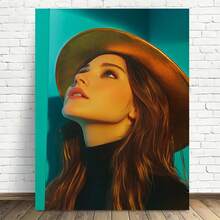 2D Plano, 1 Pieza Arte de Pared en Lienzo Abstracto Retro Moderno - Retrato Vibrante de Mujer con Sombrero en Azul, Verde y Oro, Marco de Madera Impresión de Alta Calidad, Decoración de Pared Vertical Adecuada para Sala de Estar, Dormitorio, Oficina en Casa, Decoración de Arte de Cama, Diseño de Marco Envuelto, 2D Plano - Multicolor - Ver 8