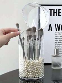 1pc Makeup Brush Holder With Lid, Dust-Proof Makeup Brush Organizer Box, Minimalist Plastic Pen Brush Case, Transparent Cosmetic Storage Box, Suitable For Bedroom And Home, Brush Display And Protection (Beads Not Included) - Multicolor - View 4