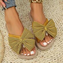 2025新款蝴蝶结女士拖鞋休闲夏季鞋，女士轻便沙滩鞋 - 黃色 - 查看 5