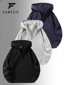 Men's Outdoor White And Gray Half-Zip Sweatshirt Men's Design Sense Daily Hoodie Jacket - Black - View 5