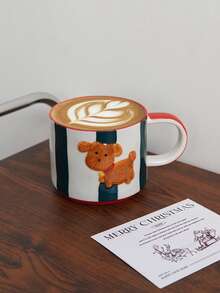 1 pieza Taza de cerámica con perro pintado a mano, diseño creativo de rayas en relieve, adecuado para reuniones y fiestas, taza linda para desayuno, leche, gachas, té de la tarde o café, regalo perfecto para la sala de estar o el dormitorio - Multicolor - Ver 10