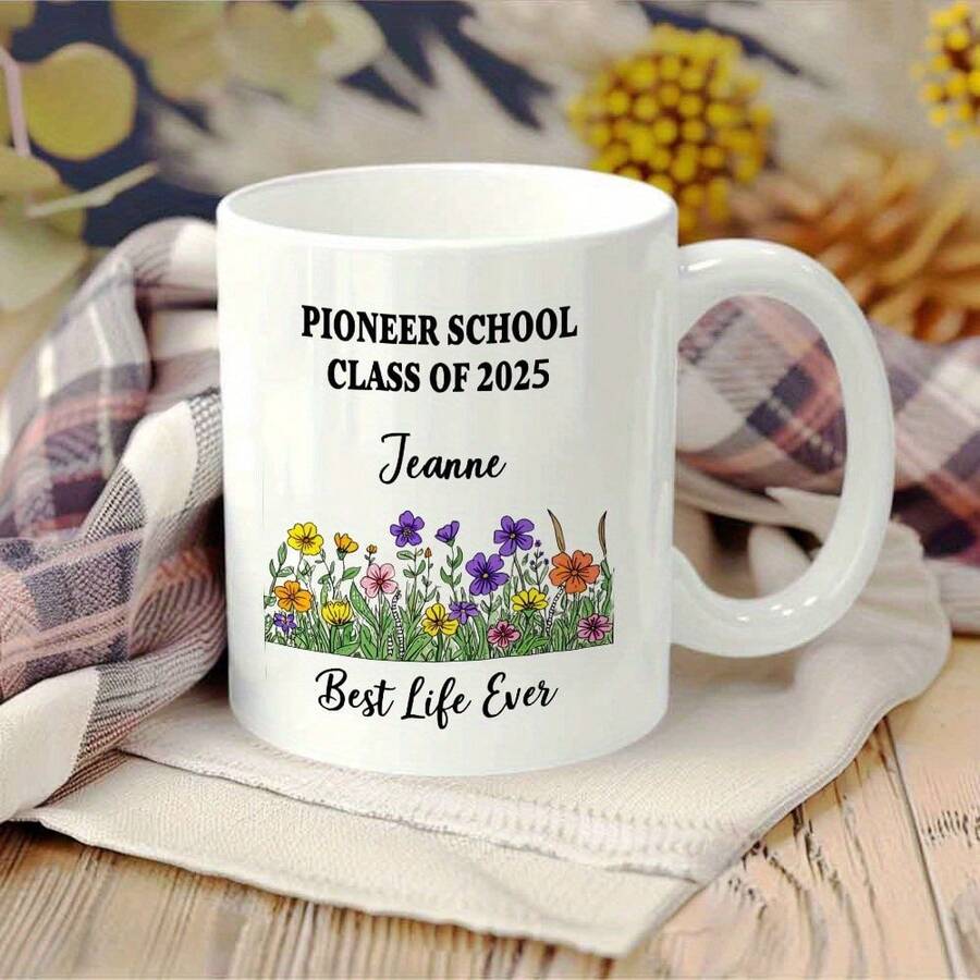11 Oz Ceramic Coffee Mug - Floral Pastoral Design With School 202 Jeanne Best Life Ever Text, Microwave And Dishwasher, Reusable Graduation,, Birthday, And Grandparents Gifts, Coffee Bar Accessories, High-Quality Commemorative Mug, Joyful Aesthetics, Grandparents Exclusive - 粉色 - 查看 1