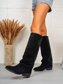 Chunky Heel Anti-Slip European & American Style Slim Fit Boots For Women, New Autumn/Winter Soft Sole Versatile Legging Boots, Riding Boots - Black - View 7
