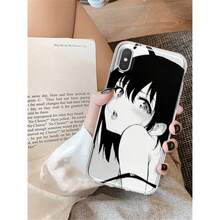 Cartoon Anime Girl Case – pocket-sized kawaii for every  Covers 17 / 16 family / 15 line / 14 line / 13 line / 12 line / 11 Pro-Max / 8 / X / XS Smudge-proof, fashion-fresh, -ready out of the box. - Negro - Ver 4