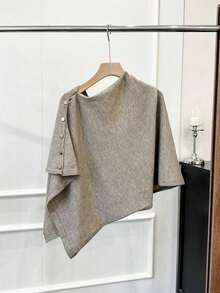 1pc Women's Solid Color Knitted Cardigan With Side Buttons, Rivet Decor,, Warm, Casual, Elegant, Suitable Office, Travel, Outdoor, Back To School, Spring/Autumn/Winter Dress - 彩色 - 查看 11