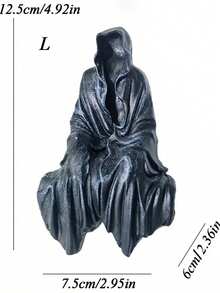 Estatua de túnica negra misteriosa de 2.5/5 pulgadas - Figura decorativa de resina extravagante, estatua sentada de estilo gótico, adecuada para estantería, escritorio de oficina, jardín, decoración del hogar, regalo para amigos y familiares