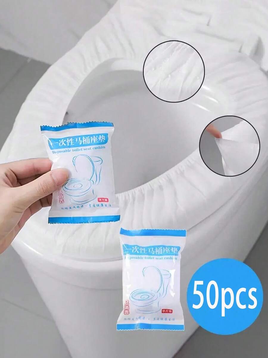 1-50pcs Disposable Transparent Durable Plastic Toilet Seat Covers, Easy To Clean, Suitable For Waterproof Travel Toilet Liners With Inner Lining, Economical Household Items - White - View 1