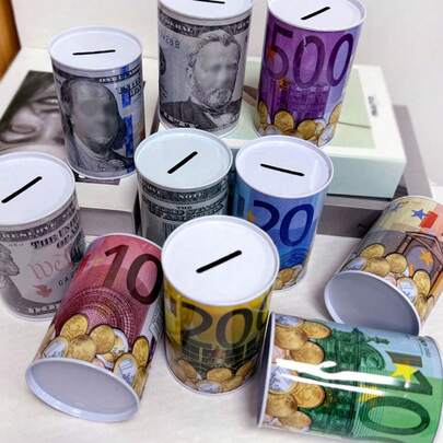 Cartoon Pattern Sealed Piggy Bank, Made Of Tin, Euro Unicorn Coin Bank, Suitable As Birthday Gift For Friends, Party Favor, Student Toy, Teen Toy, New Year Gift