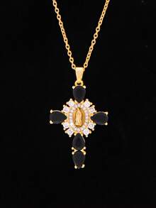 1 chiếc vòng cổ mặt thánh giá Đức Mẹ Đồng Trinh đính đá siêu nhỏ sáng tạo, dây chuyền xương đòn cho nữ - Dây chuyền mặt thánh giá - Xem 3