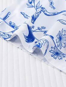 2pcs Women Pajama Set, Western Pattern Print, Ladies Homewear, Spring/Summer Holiday Outfit, Short Sleeve Lapel Top And Shorts Lounge Set - White - View 8