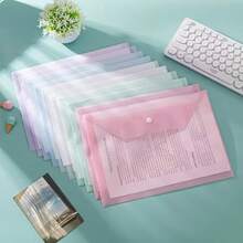 10/8/5pcs A4 Clear Document Bags, Large Capacity Thick Snap Closure Storage Bags, High-Quality Pencil Case - Flat Mouth - View 1