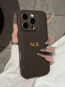 1件個性化奢華荔枝紋人造皮革手機殼，可客製字母姓名，適用於 Apple 17 16 15 14 13 12 11 Pro Max 16 Plus 17 Air，全包覆鏡頭防摔手機殼 - 巧克力棕 - 查看 6