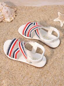 Summer New Girls Soft Bottom Flat Beach Sandals, Children Flat Sandals, Striped Fringe Sandals, Fashionable Criss-Cross Strap - Multicolor - View 4