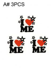 1 Set Of 3/7pcs Black-Red I Love Me, I Love You English Letter Embroidery Patch Cute Cartoon Fashion Polyester Badge Applique DIY Clothing Iron On Patches Sew Accessory Cloth Stickers Suitable For Backpacks, Jeans, Jackets, T-Shirts, Hats, Dresses, Etc - Multicolor - View 11