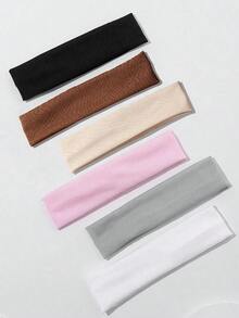 ROMWE 6pcs Solid Color Elastic Headbands, Suitable For Sports And Casual Use - 6 cái/bộ - Xem 3