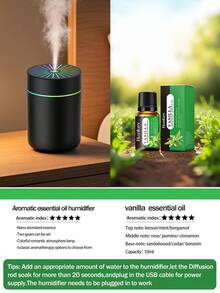 1pc 180ml Car Humidifier,With Color Changing LED Night Light, Silent Cold Fog, 2 Working Modes, Automatic Timer Switch, White/Black Optional, Ultrasonic Humidification, Stylish Cylindrical Design, Must Be Plugged In, Suitable For Home/Car Use, Home Aromatherapy Diffuser, Can Add Aromatherapy Essential Oils - Black and White - View 20