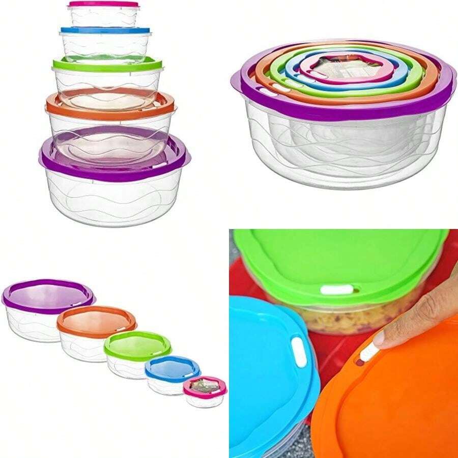 Southern Homewares SH-10272-5 Square Container, Set of 5, 5-Set, Multicolored(Round 5-Set) - Multicolor - Ver 1