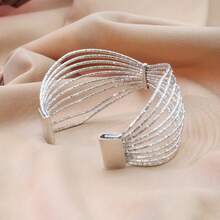 Pulseira Leque Multifios Banhada Ouro 18K ou Prata 925, Texturizada - Prata - Visão 6