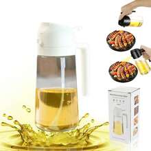 Dispensador Y Pulverizador De Aceite De Cocina Botella De Vidrio 2 En 1 De 470 Ml Para Cocinar - Beis - Ver 8
