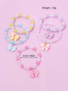 5pcs/Set Cute Bow Pendant Multi-Color Beaded Bracelet Jewelry Set Suitable For Girls Campus Birthday Holiday Party Gift Accessories Daily Casual College Vacation Gift For Friends And Besties