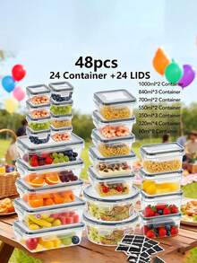 48pcs Food Storage Containers With LIDS, Plastic Food Containers For Kitchen Storage And Organization, Leak-Proof Sealed Containers, Kitchen Food Containers, Including Labels And Pens - Black and White - View 13