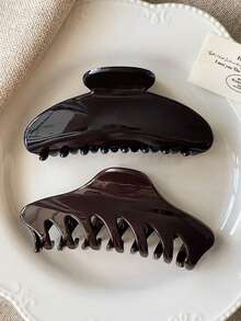 2个/1个女士4英寸/3.98英寸棕色/黑色塑料爪形发夹，时尚百搭，优雅简约，纯色发夹，适合日常、休闲、派对、通勤、海滩、盘发、马尾辫、洗脸、化妆等场合，时尚发饰，女士发带，冬季发饰，优雅爪形发夹 - 彩色 - 查看 5