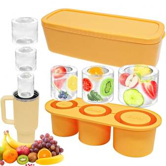 Ice Mold For 30-40 Oz Tumbler, Silicone Ice Cube Trays With Lid,Ice Cube Tray For Cup, Chilling Cocktails,Whiskey, Drinks, Coffee, Easy Fill And Release Ice Maker