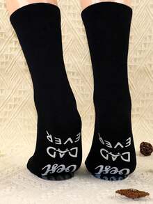 1 Pair Of Men's Socks,BEST DAD EVER,Socks With Alphabet Pattern On The Soles, Fun Gift Socks - Black - View 4