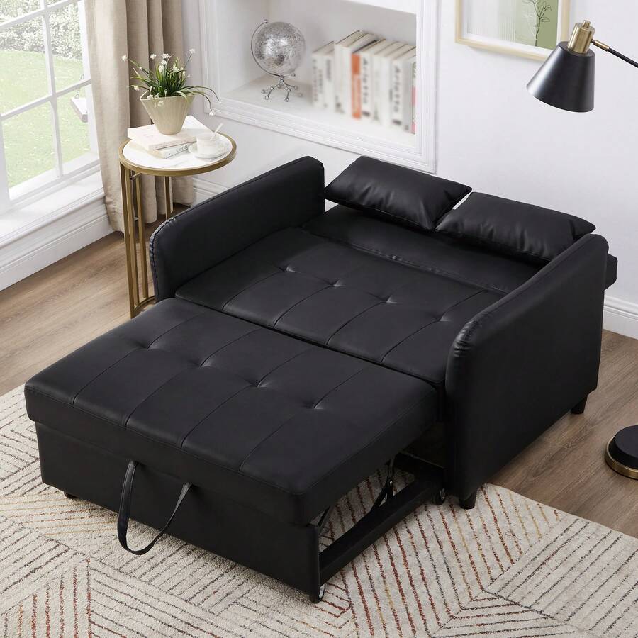 [With Sleeping Function] Multifunctional Sofa Bed, Extendable Double, 3 Adjustable Levels, Waterproof PU Material, Easy To Convert Into A Bed - Black - View 1