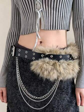 New Wide Faux Fur Leather Belt, Fashion Waist Decor For Autumn/Winter