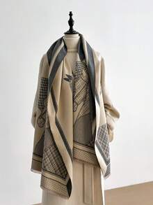 1pc Faux Cashmere Minimalist High-End Horse Pattern Jacquard Warm Scarf For Women, Suitable For Air-Conditioned Rooms, Fashionable & Versatile Neck Warmer, Ideal Gift For Autumn/Winter - Grey - View 6