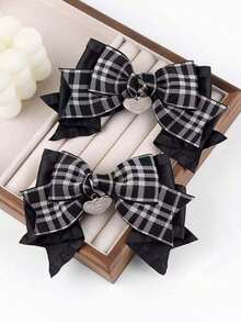 1对哥特萝莉蝴蝶结发夹，双马尾哥特风发夹，格子蝴蝶结甜美发夹，Yabi风格发饰，适合女性/女孩日常佩戴、JK制服、角色扮演、爪夹、发卡、发夹、头饰 - 彩色 - 查看 6