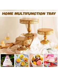3 Packs Round Gold Cake Stand, Dessert Table Display Set, Candy Fruite Cupcake Pastry Plate For Wedding, Birthday, Company Party Celebration - Vàng - Xem 10