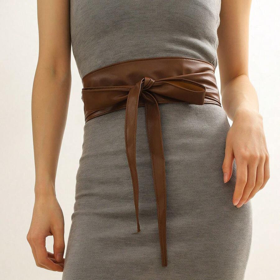 1 Piece Of Sexy Wide Waistband, Butterfly Buckle Decoration, Adjustable Waistband Waist, Four-Color Optional Wide Waistband That Can Be Used As A Beautiful Daily Gift, Suitable For Daily Commuting Wear - 棕色 - 查看 1