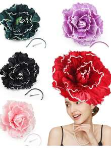 1个大号EVA泡沫花朵肯塔基德比主题头饰帽，女士发带头饰帽，发夹，适用于新娘妆容、舞会摄影、茶会配饰、万圣节狂欢帽、婚礼用品、优雅礼物、节日服装、发饰、晚宴等场合。 - 黑色 - 查看 13