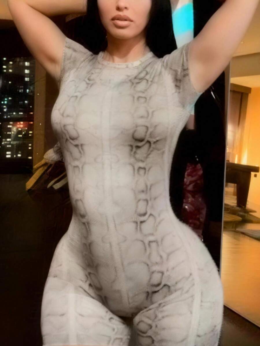 Fashionable Women's European And American Style Floral Print Sexy Bodysuit, Tight-Fitting Jumpsuit For Spring/Summer