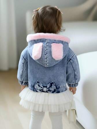 Baby Girl'swinteroutdoorcuteMeeting GiftDenim Fabricwashfittedregular LengthLong SleevesJacketbow1piece
