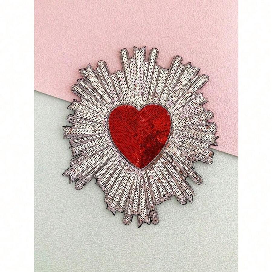 1pc Heart Shaped Embroidery Fabric Patch Summer, School - Multicolor-1 - View 1