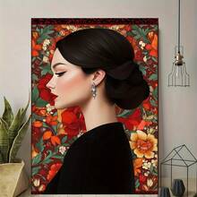 2D Arte Floral Elegante de Pared de 1 Pieza con Marco de Madera - Diseño Retro Moderno, Póster de Lienzo Impreso de Alta Calidad, Flores Rojas y Naranjas Vibrantes, Perfecto para Decoración de Oficina en Casa, Sala de Estar, Dormitorio, Cocina o Comedor, Arte Floral de Pared, 2D Plano - Multicolor - Ver 2
