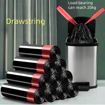 150/105/75/1个装抽绳垃圾袋，加厚家用厨房大号黑色塑料袋，便携式垃圾袋，加厚设计，适用于客厅、卧室、浴室、厨房、酒店等场所。