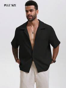1pc Men's Black Collared Short Sleeve Single-Breasted Casual Shirt, Stylish For Commuting And Business, Versatile Top - Black - View 3