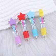 1/4 Pcs 5-Pointed Star Gel Pen | 4 Colors Retractable Ballpoint Pen With Soft Star Pen Sleeve, Mini Portable Writing Tool For School And Office, Ergonomic Design, Retractable & Closable, Essential Stationery For Back To School - 彩色 - 查看 4