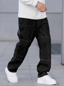 Men's Casual Solid Color Pocket Daily Wear Jeans - Black - View 3