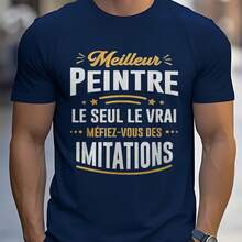 2026 New  Men's T-Shirt Short Sleeve Black Shirt With French Text Print Best Painter The Only True Beware Of Imitations For Daily Use Social Occasions And Season All Year Round Comfortable And Versatile Everyday Outfits - 藏蓝色 - 查看 1