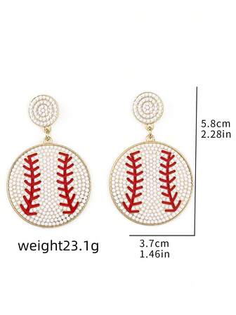 1 Pair Bohemian Beaded Earrings, Round Baseball/Softball Shaped Earrings