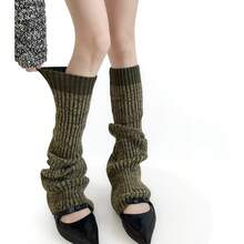 1 Pair Color-Block Knitted Sock Covers Autumn Winter Thick Mixed Color Versatile Calf Boot Covers Shark Pants Y2K Pile Wool Leg Covers - Black and Gray - View 11
