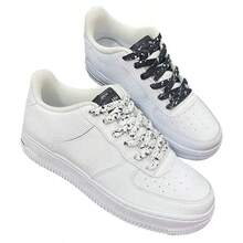 1 Pair White Base Black Splatter Woven Shoelaces, Durable Rope Shoelaces Suitable For Sneakers, Boots, Canvas Shoes - Unisex, Great For Holidays And Valentine's Day Gifts - White - View 3