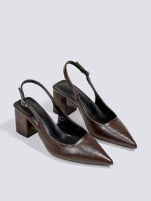 أحذية نسائية بكعب عالي سميك 7 سم باللون البني، كعب عالي للحفلات والزفاف والمناسبات الرسمية، صندل بنقطة مدببة بدون ربطة