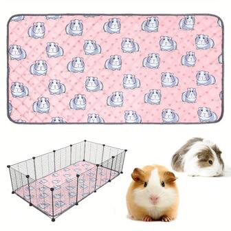 1PC Guinea Pig Cage Liners Waterproof Guinea Pig Pee Pads, Digital Print Washable Reusable & Anti Slip Guinea Pig Bedding Fast And Super Absorb Water For Small Animals Rabbit Hamster Rat,PET Cleaning Supplies
