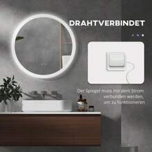 Kleankin Illuminated Bathroom Mirror, Wall-Mounted Mirror Ø70 Cm With 3 Lighting Colors, IP44, Touch Switch, Anti-Fog For Modern Bathrooms
